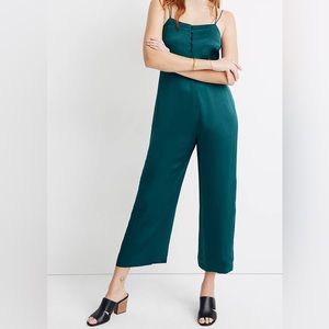Madewell Satin Strappy Jumpsuit, cropped, green, crossback, 12, wide leg